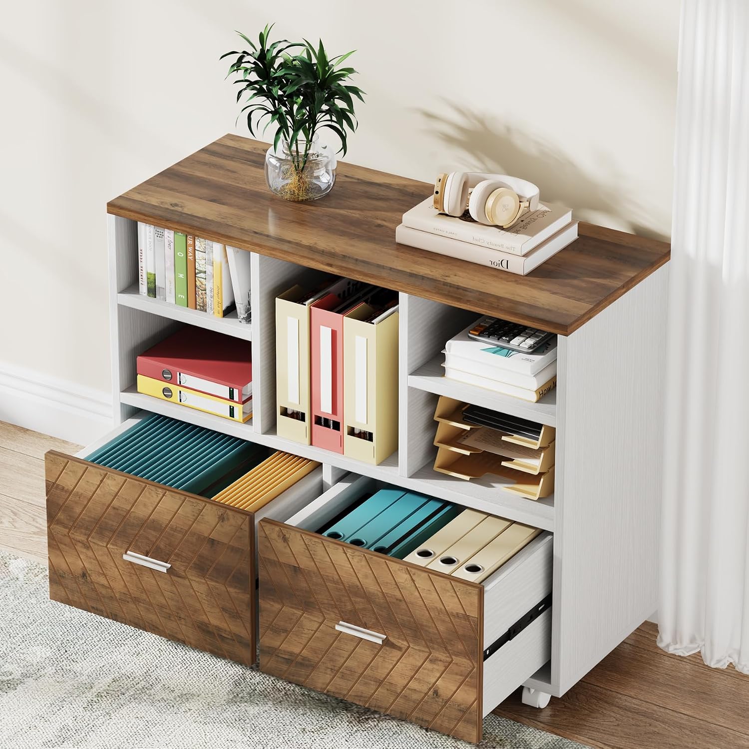 Printer Stand - Lemari Arsip Kayu 2 Laci, Lemari