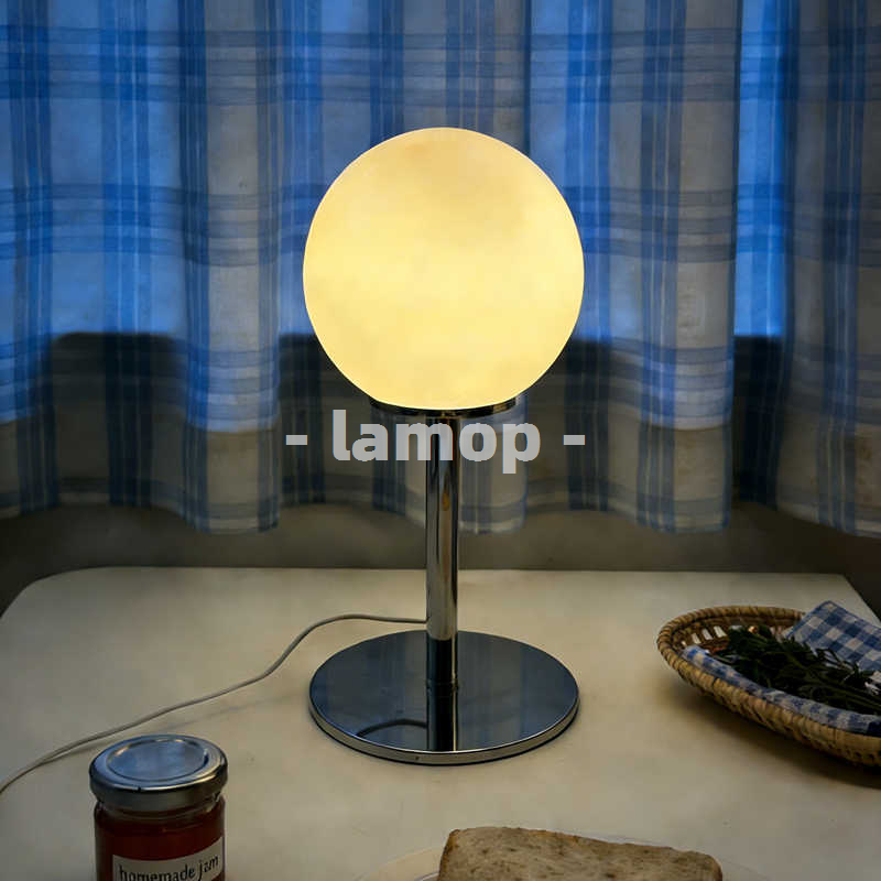 Desk Lamp - Lampu Meja Krom Bulat Putih Susu