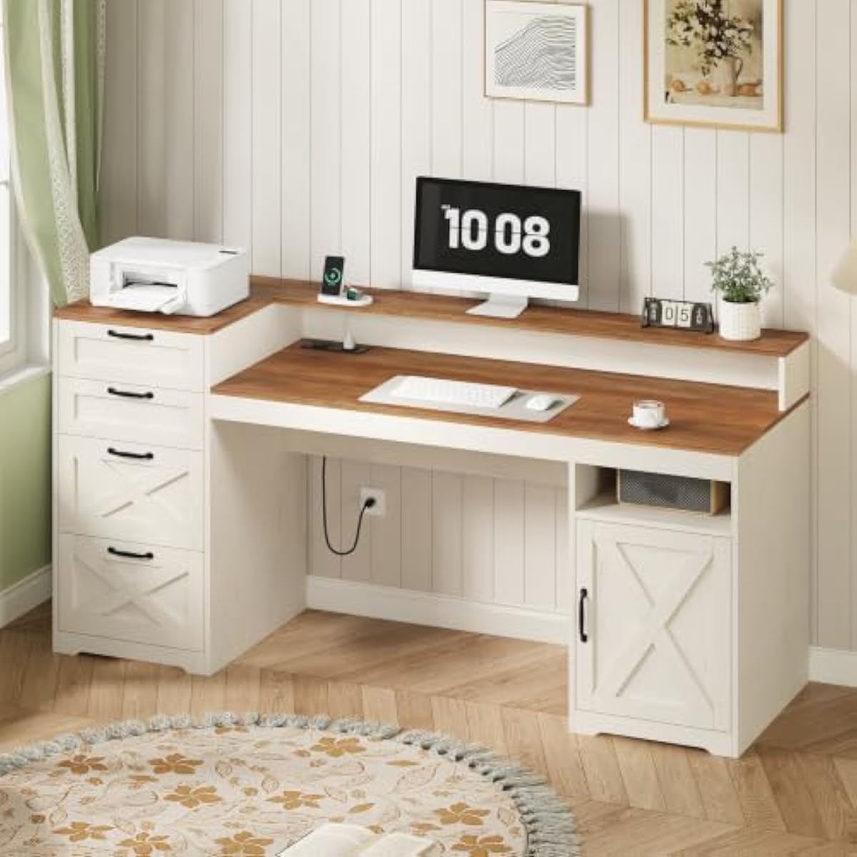 Meja kerja kayu olahan berwarn - Printer Stand ulasan dan harga